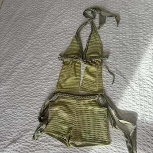 Green Crochet Knit Halter Top & Mini Shorts Matching Set - Size S
